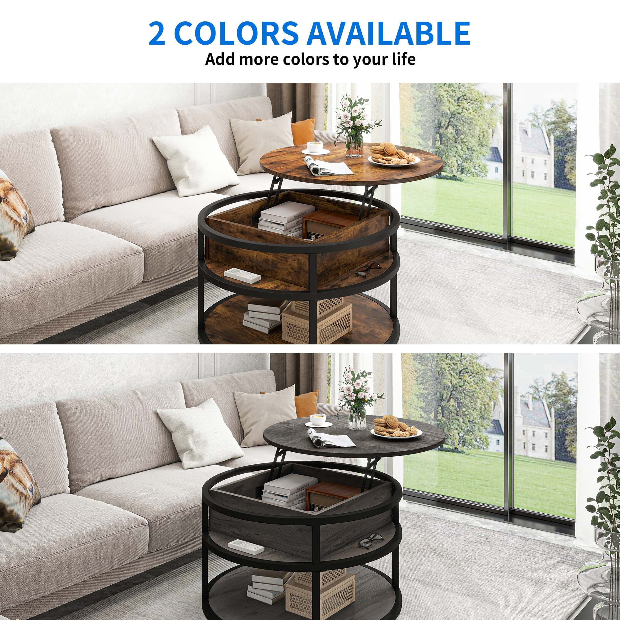 Dextrus Modern Lift Top Coffee Table with Storage, Brown