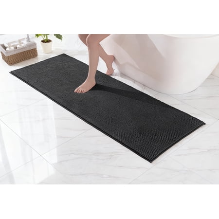 Exclusivo Mezcla Bathroom Rugs Mat 24x70  Extra Soft Absorbent Chenille Bath Rugs Mat  Quick Dry  Machine Washable Bath Mats for Bathroom Floor  Shower  Home Decor  Black