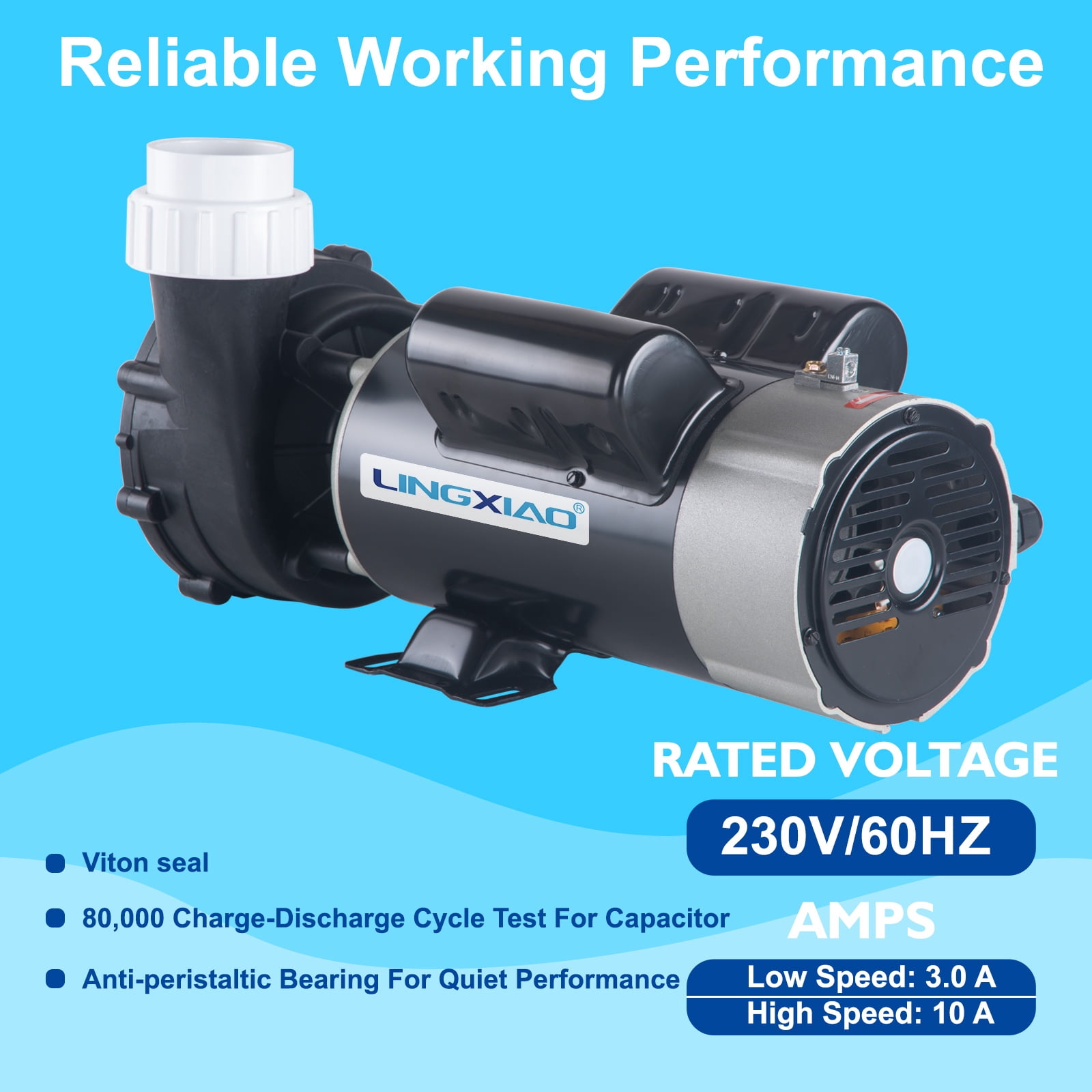 LINGXIAO SPA Pump, 230V Hot Tub Pumps, 2 Speed LX SPA Pump Motor, 3HP /60HZ, 2" Port, 48Y Motor- Model: 48WUA2002C-II
