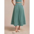 thumbnail image 4 of Green 100% Cotton A-Line Midi Skirt With Side Pockets And Lace Hem Detail, 4 of 8
