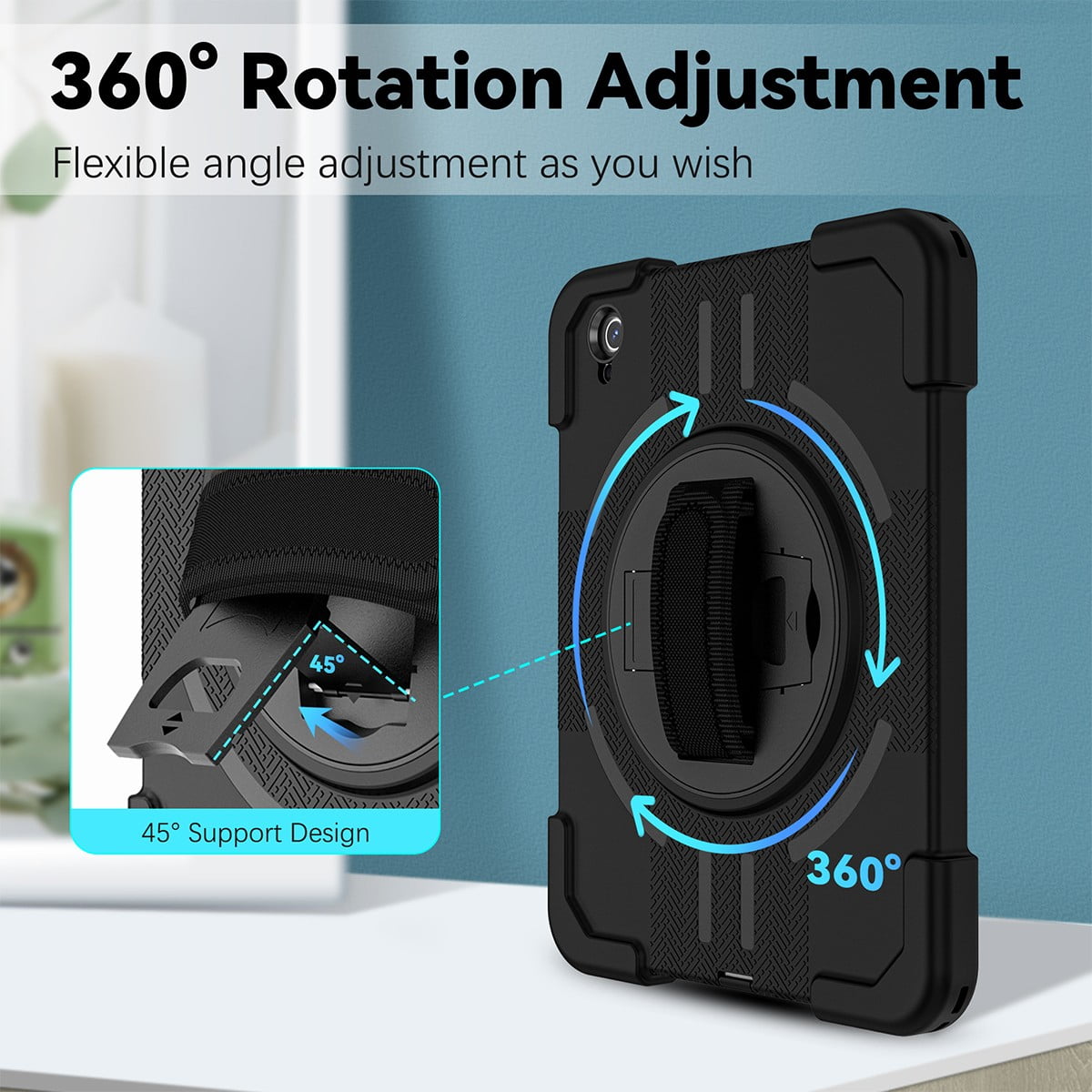 AICase Waterproof Case for iPad(A16) 11th Generation 11 inch 2025 Case Built-in Stand with Screen Protector with Pencil Holder & Shoulder Strap Handle Full-Body Rugged Cover