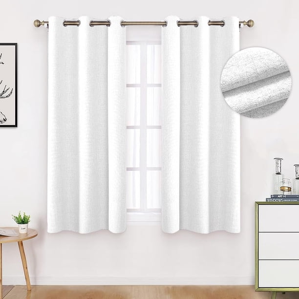 Lino Cortinas Blackout con Aislamiento Térmico, 100% Blackout y Ojal Superior Cortina para Recámara y Ventana de Sala, Capa Trasera de Revestimiento Gris, 2 Paneles, 106.6 x 160 cm, Blanco