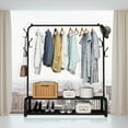 thumbnail image 5 of Clothes Rack,Clothing Racks for Hanging Clothes with Two Lower Storage and 6 Hooks, Black, 5 of 10