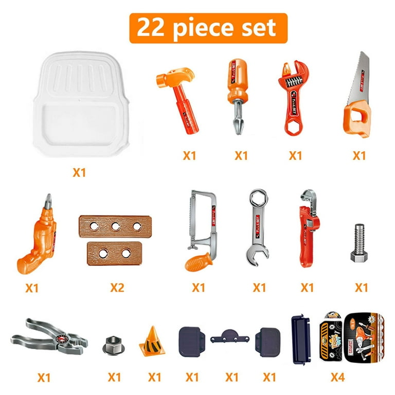 Manunclaims Kids Tool Box Set - 22 Pcs Durable Pretend Play Tool Toys for Toddler, Kids Electric Power Drill Toys Construction Tool Kit Playset