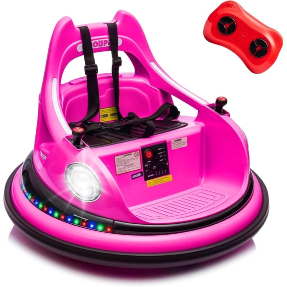 12V Electric Ride On Bumper Car for Kids, Bumper Car for Toddlers 3  W/Remote Control, LED Lights & 360 Degree Spin, Bluetooth, Anti-Collision Padding Five-Point Safety Belt, Pink