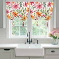 thumbnail image 5 of Spring Floral Tie Up Curtain 63 Inches Long, Watercolor Pink Orange Flower Green Leaves Farmhouse Balloon Style Kitchen Window Curtain Over Sink, Small Window Rod Pocket Curtain 42"x63", 5 of 9