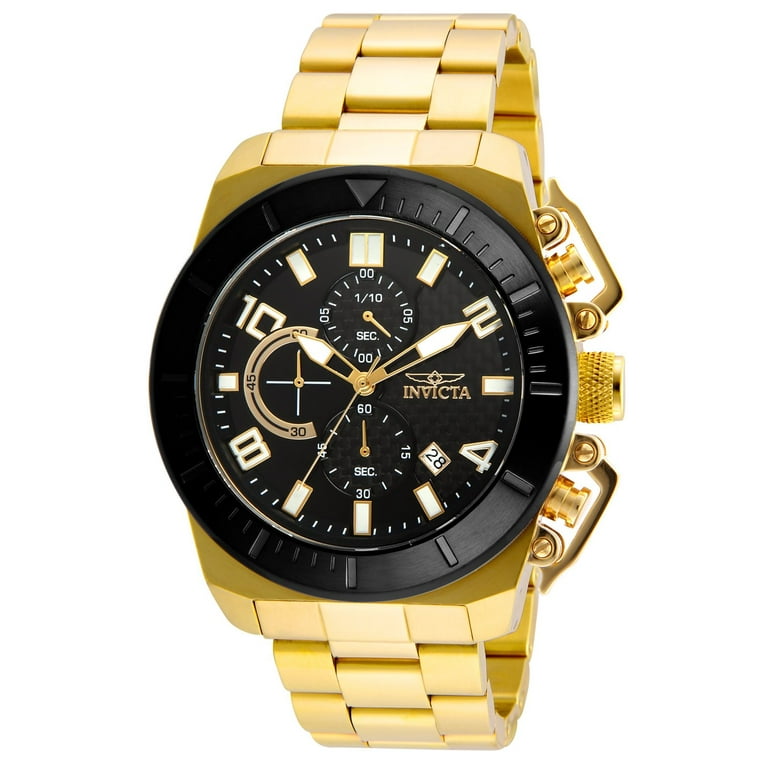 Invicta Men's 23406 Pro Diver Chrono 18K Gp Ss Carbon Fiber & Black Dial  18K Gp Ss Watch