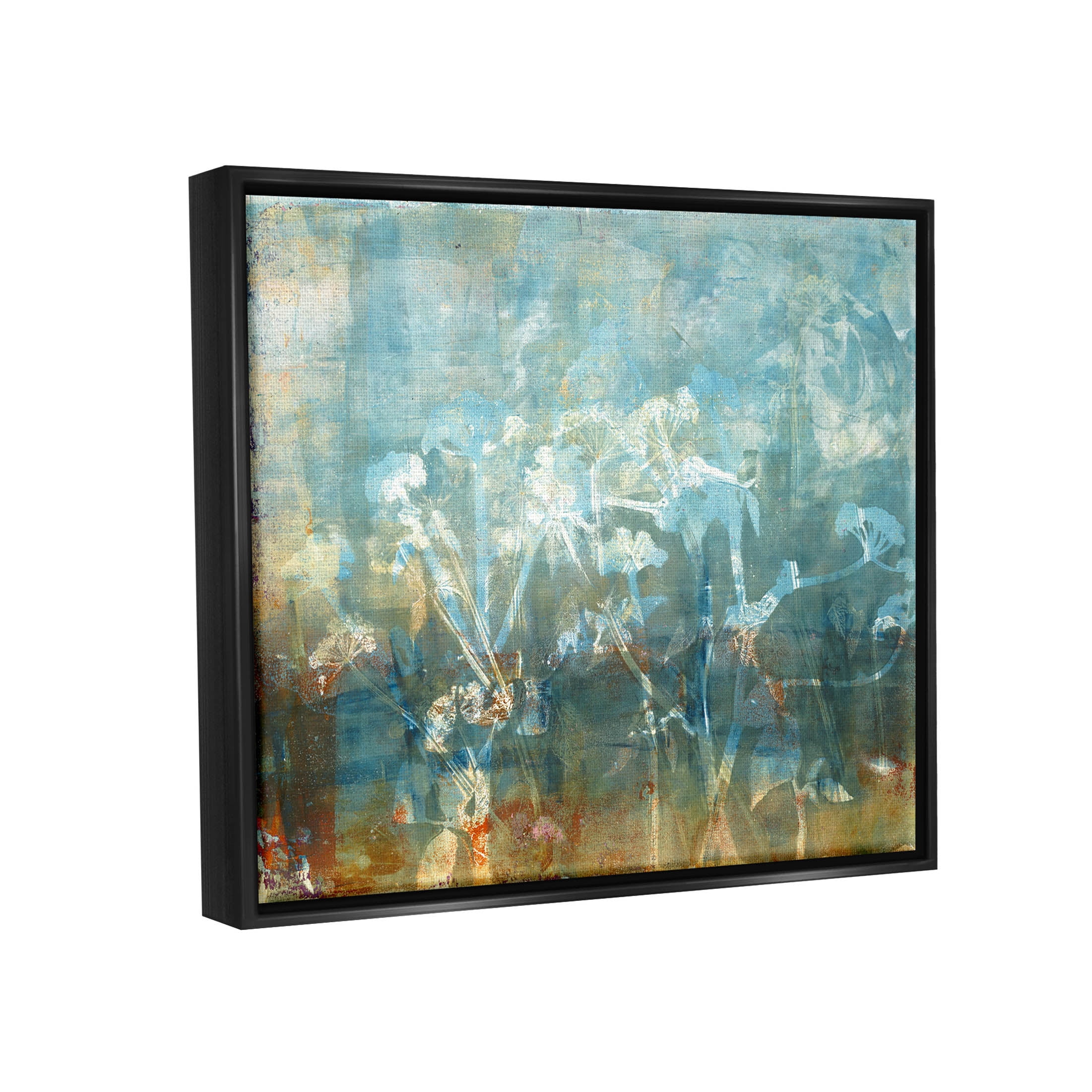 Stupell Industries Distressed Botanical Overlay Collage Graphic Art Jet Black Floating Framed Canvas Print Wall Art, Design by Liz St. Andre
