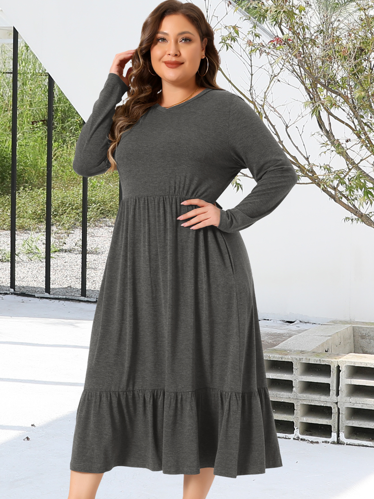DARING DIVA Plus Size Casual V Neck T Shirts Flowy A-Line Dress 3X Gray