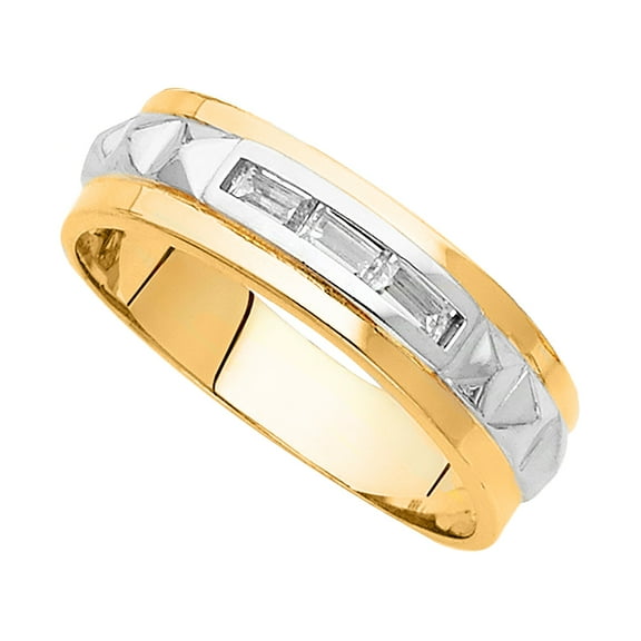 Precious Stars 14K Two-Tone Gold Cubic Zirconia 6-mm Men's Wedding Band