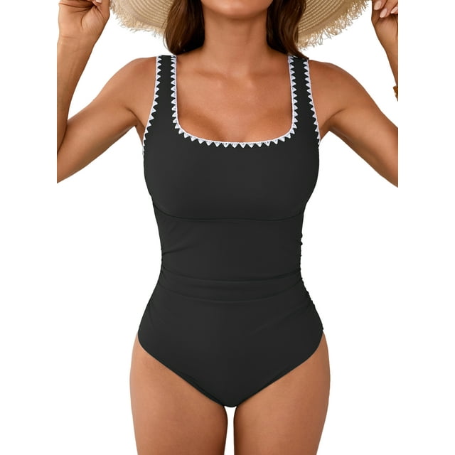 Charmo Maillot de Bain une Pièce pour Femmes à Encolure Carrée avec Bretelles Plus Larges, Tenue de Bain