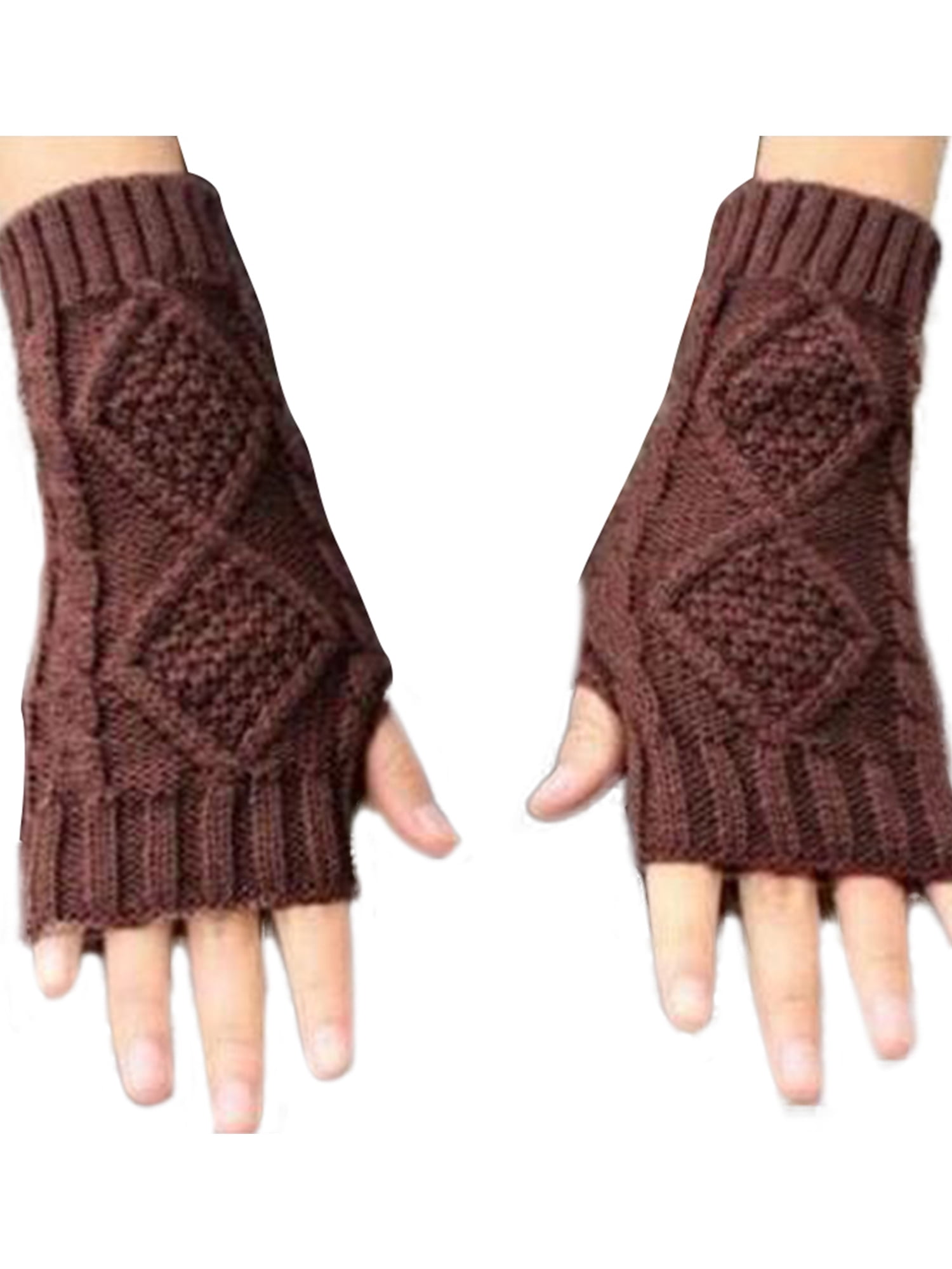 Women's Knitted Fingerless Mitten Thumb Hole Wrist Hand Warmer Winter