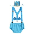thumbnail image 2 of IBTOM CASTLE Newborn Baby Boy Half Birthday Cake Smash Outfit Diaper Cover+Suspenders+Bow Tie+Crown Baby Shower Photography Clothes Set 6-12 Months Sky Blue, 2 of 8