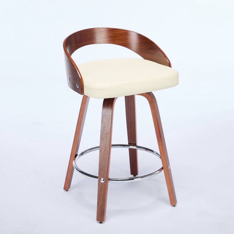 2-Piece Swivel PU Leather Upholstered Seat Bar Stools w/ Footrest, 25in Bar Height Accent Pub Chairs w/ Curved Backrest