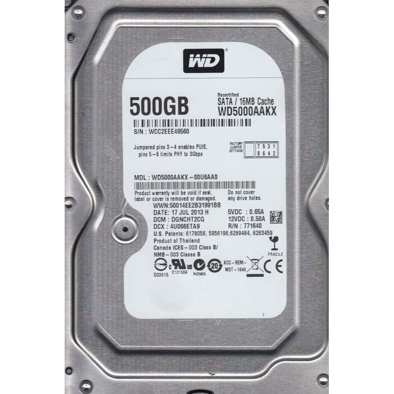 WD5000AAKX-00U6AA0, DCM DGNCHT2CG, Western Digital 500GB SATA 3.5
