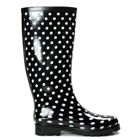 Own Shoe - Ownshoe Women Rubber Polka Dots Mid Calf Wellies Color Dots ...