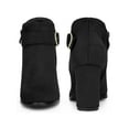 thumbnail image 2 of BLISSFUL STEP Women's Ankle Boots Chunky Block Heel Round Toe Heart Buckle Faux Suede Boots Black 6, 2 of 7