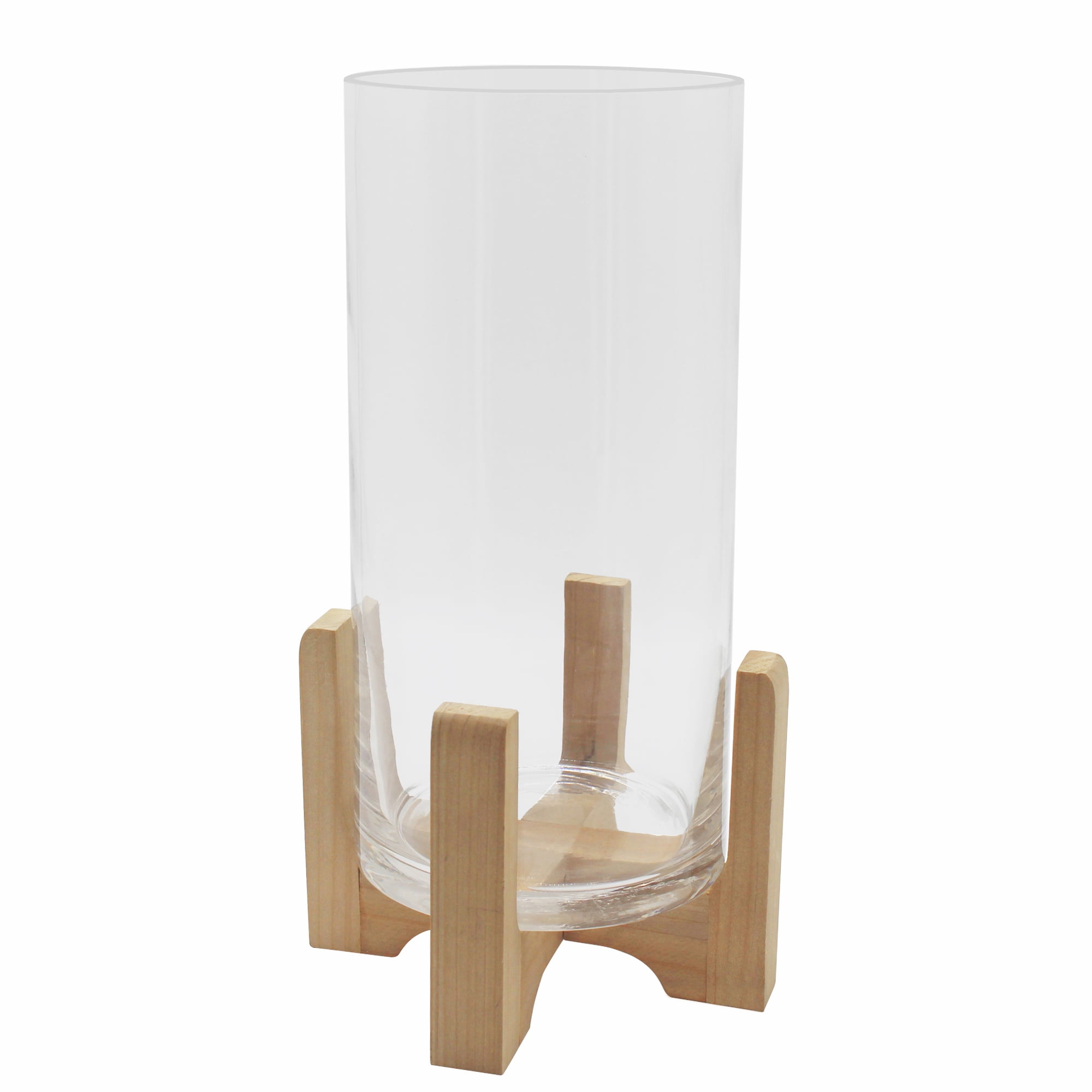 (2 pack) Better Homes & Gardens Glass Hurricane Candle Holder with Wood Stand, 11.5", Large