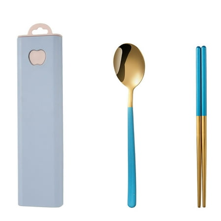 

Mightlink 3/4Pcs Cutlery Set Portable Creative Pull Apples Box Stainless Steel Student Spoon Fork Chopsticks for Home