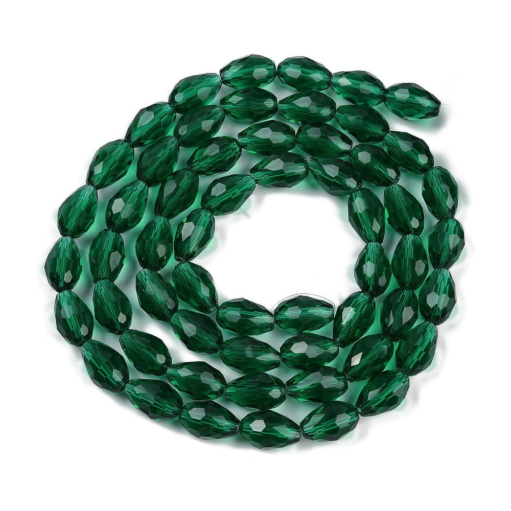 10Strand Transparent Glass Beads Strands Faceted Teardrop Dark Green Hole: 1.6mm 15x10mm