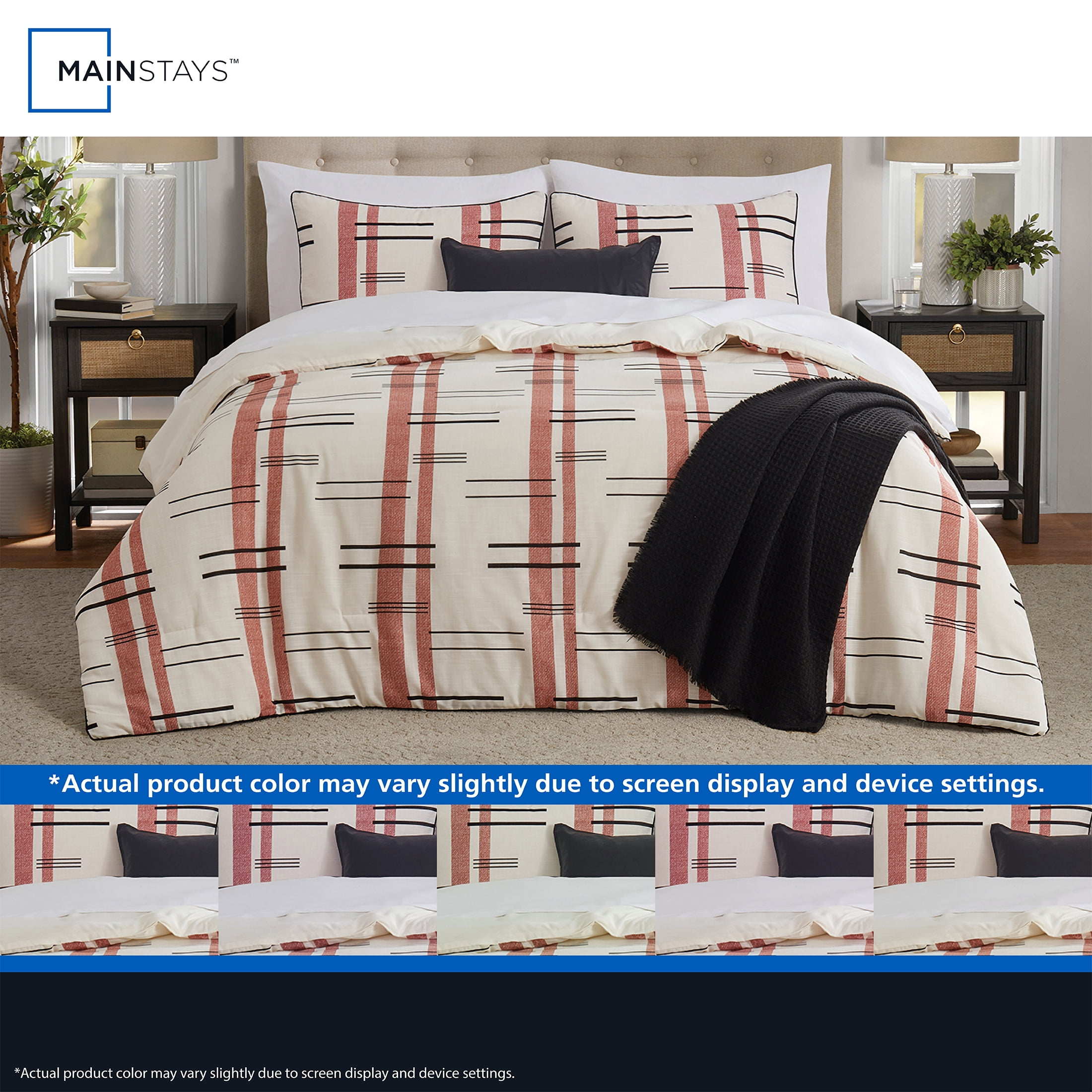 Mainstays Modern Dash 4-Piece Red Canyon Comforter Set, Twin/Twin XL