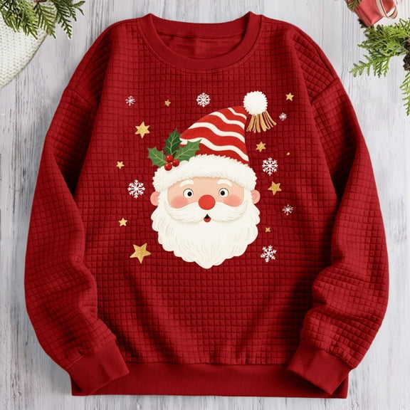 Sakmal Christmas Sweatshirts for Women Crew Neck Red Tops Santa Claus Cute Sweatshirt for Women