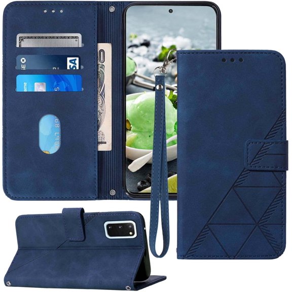S20 Case Wallet,for Galaxy S20 Case 2022,[Kickstand][Wrist Strap][Card Holder Slots] TPU Interior Protective for Samsung Galaxy S20 Case,PU Leather Folio Flip Cover for Samsung S20 Case (Blue)