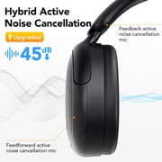 Hybrid Active Noise Cancelling -45dB, Bluetooth Headphones 5.4, 50H Playtime Earbuds, Clear Call with 4 Mics, Bass Boosted by 90%, Comfort Fit Over Ear Headphones for Travel Home Office PC Black