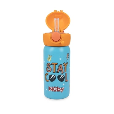 Nuby Thirsty Kids Flip-top Hydrate Stainless Steel Travel Straw Cup, 14 fl oz