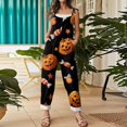 thumbnail image 5 of Halloween Jumpsuits for Women Cotton Linen Funny Floral Print Lounge Rompers Funny Floral Print Casual Comfy Overalls with Pockets, 5 of 7