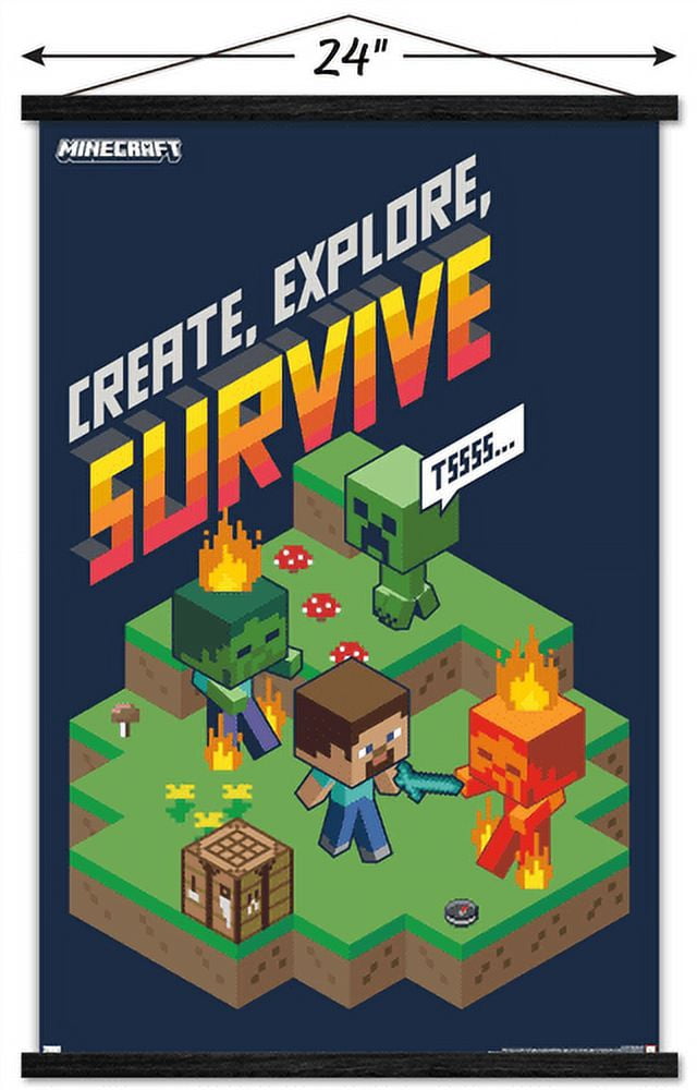 Minecraft - Create, Explore, Survive 2 Wall Poster with Magnetic Frame, 22.375" x 34"