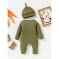 thumbnail image 3 of Bagilaanoe Newborn Baby Boys Waffle Jumpsuits Long Sleeve Bodysuits + Hat 3M 6M 12M 18M Infant Solid Color One Piece Rompers, 3 of 9