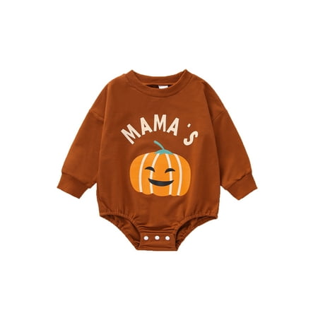 

Meihuida Baby Halloween Jumpsuit Cartoon Pumpkin Letter Print Long Sleeve Crew Neck Romper Clothes