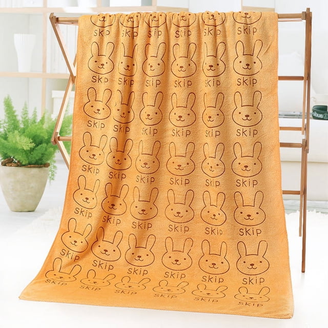 Toalla de baño de microfibra absorbente con estampado de cabeza de conejo de dibujos animados, toalla de playa para adultos, suave y sin pelusa