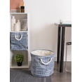 thumbnail image 4 of CC Home Furnishings 17" Nautical Blue and Ivory Tweed Patterned Medium Round Bin with Rope Handles, 4 of 8