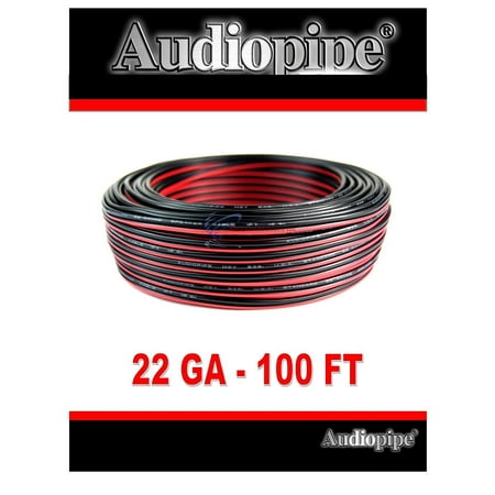 22 GA Gauge Red and Black Speaker Wire Audiopipe 100' Feet Home Car Zip Cord Audio Power Ground