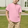 thumbnail image 2 of DxhmoneyHX Boys Button Down Shirts Kids Summer V Neck Lapel Short Sleeve T Shirts Loose Fit Textured School Uniform Blouse Beach Vacation Tops Size 5-14 Years, 2 of 8