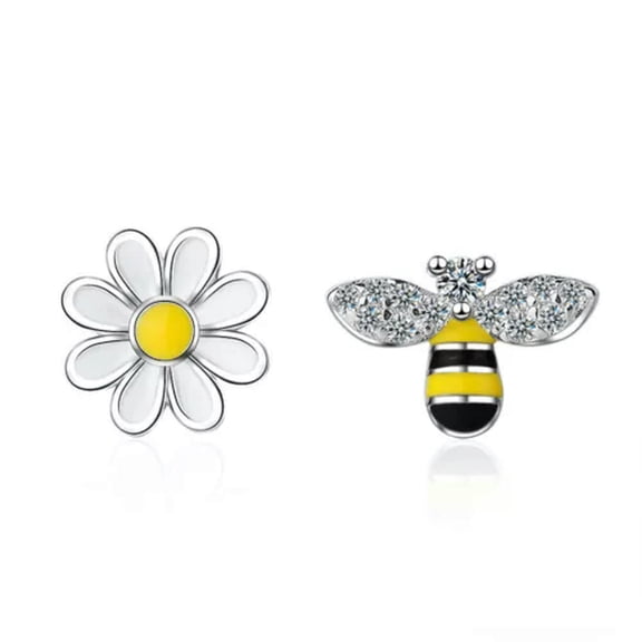 K-KED Pretty Bee Shaped Stud Earring for Women 925 Silver,Gold Plated Pearl Jewelry-#1
