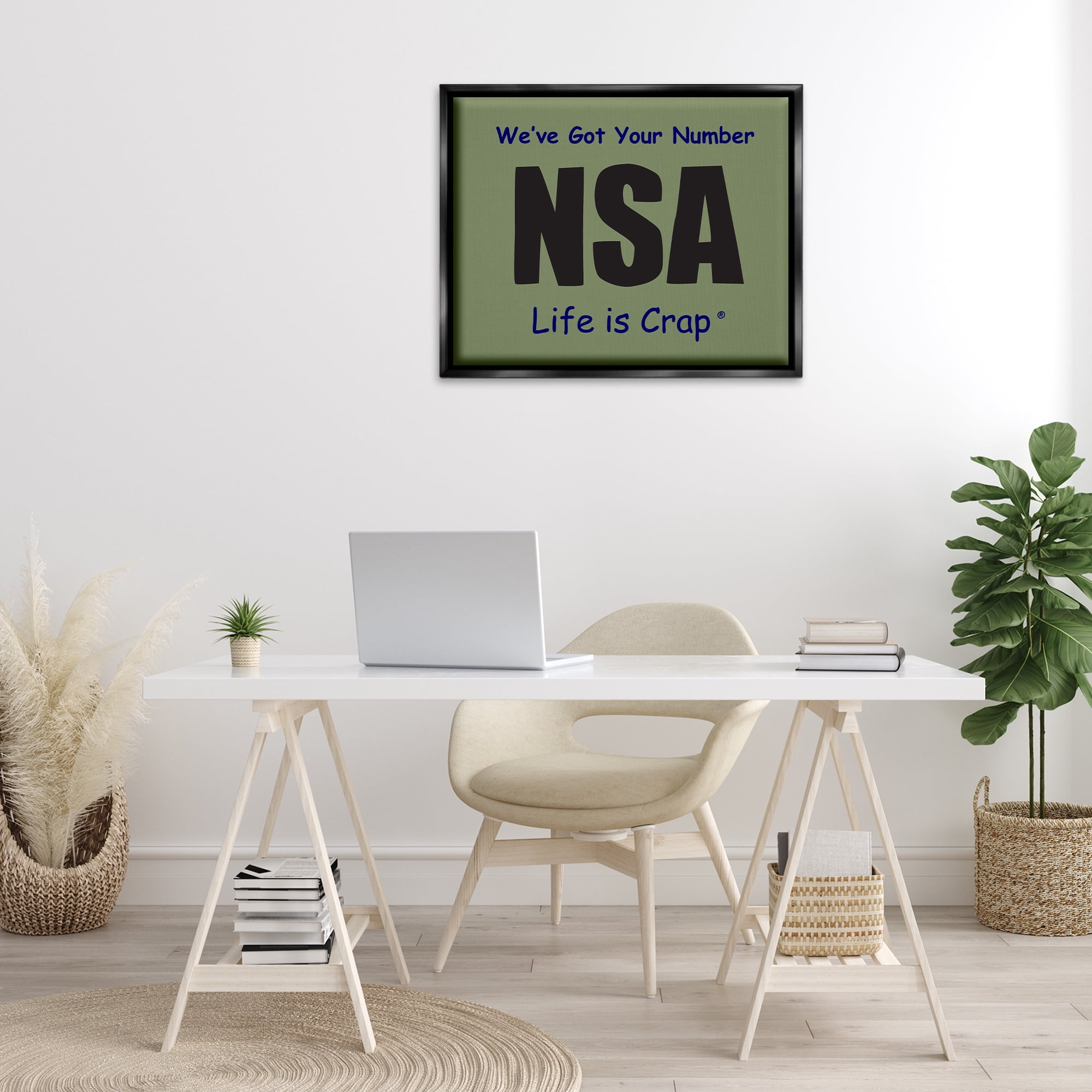 Stupell Industries Got Your Number NSA Novelty & Humor Painting Black Floater Framed Canvas Art Print Wall Art, 31 x 25