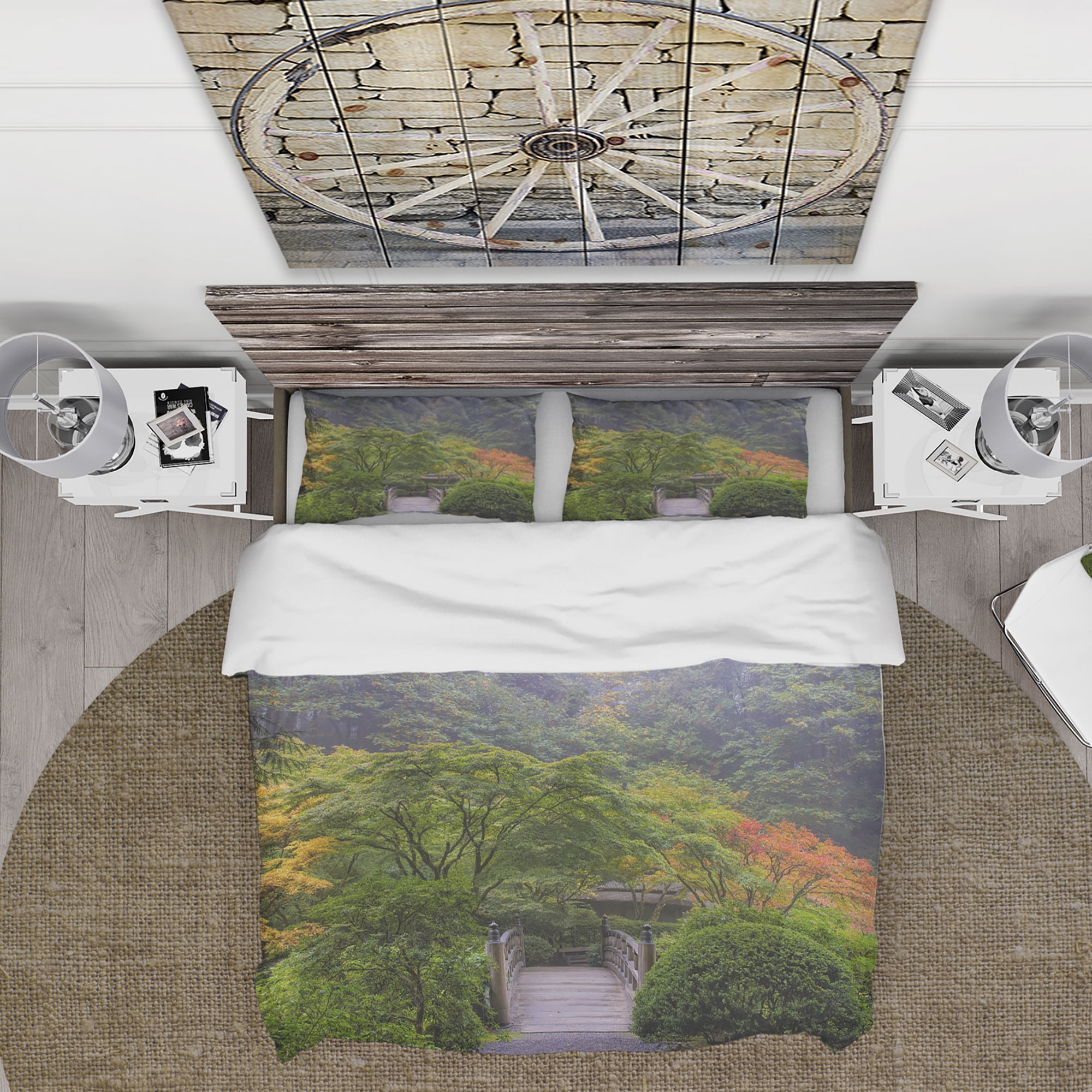 Designart 'Foggy Dawn in Japanese Garden' Bohemian & Eclectic Duvet Cover Set