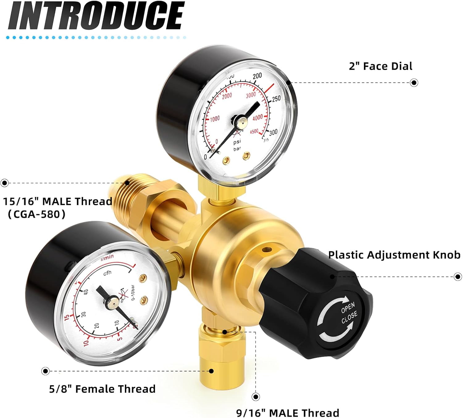 MEANLIN MEASURE Argon CO2 Regulators Gauges Gas Welding Regulator CGA580 Fitting With Miller Lincoln Mig Tig Weld With 60 Inch Hose 0-4500PSI / 0-10BAR