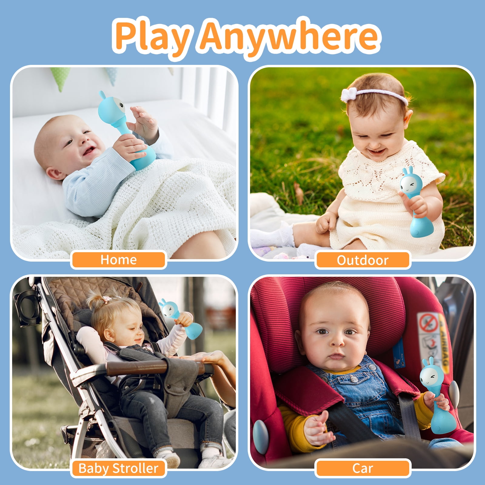 alilo Yoyo Talking Bunny Baby Musical Rattle - Repeats What You Say, Preloaded 90+ Content, ABC/Number/Notes Learning, Toys for Babies Newborns