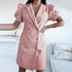 thumbnail image 4 of Moda mujer verano solapa Casual Color sólido doble botonadura vestido sin mangas falda Pompotops qwe13841, 4 of 9