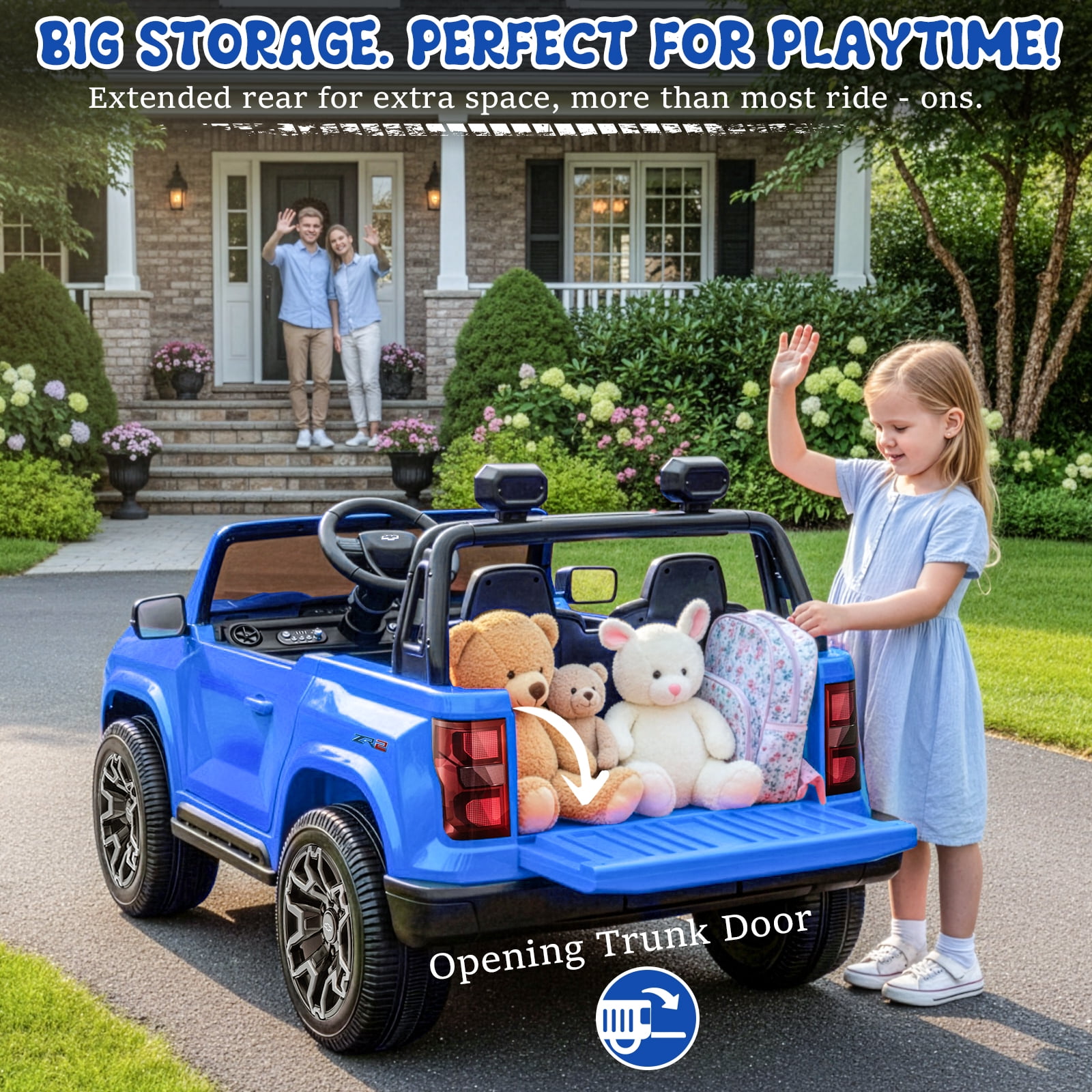UBesGoo 24V 2 Seater Kids Ride on Car, Licensed Chevrolet Colorado Battery Powered Ride on Toys Truck with Remote Control, Blue