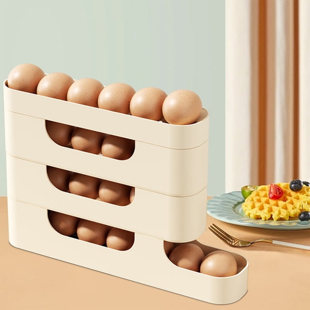 Fiudx Organizador de Huevos de 4 Niveles, Dispensador Automático con Ruedas, Diseño Compacto, Capacidad para 30 Huevos, Estructura Segura y Robusta, Ideal para El Refrigerador y La Encimera de La Coc
