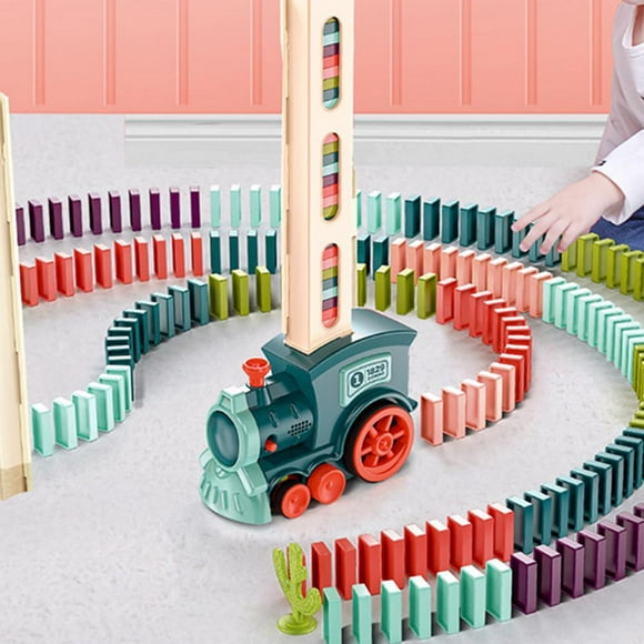 Blocks Game Domino Train Car Color Cognition Hand-on Ability Vivid Appearance Kids Electric Domino Train Car Set for Kids