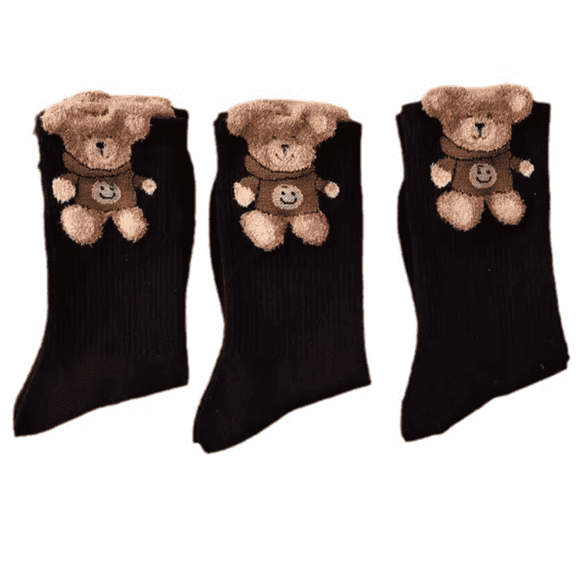 AUQ Socks Soft Cozy Fuzzy Socks for Winter,Adorable Cute Bear Design Long Socks for Fall,Comfortable Elastic Mid-Cut Socks for Casual&Outdoor Use,Style1