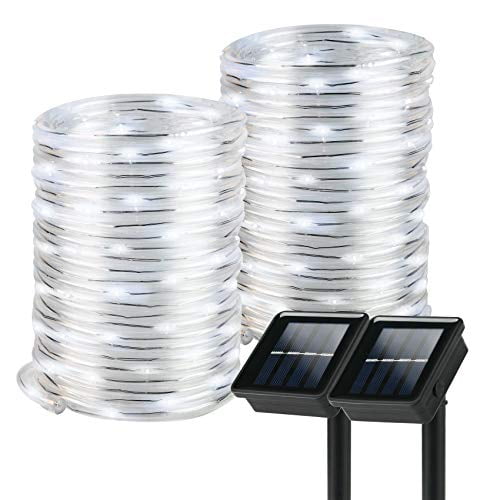 Lumières Solaires en Corde, 2 Pack 8 Modes Lumières Solaires en Corde Extérieures Étanches IP65 avec 100 LED, Tube Solaire de 40 Pieds pour Piscine, Jardin, Clôture, Allée (Lumière Froide)