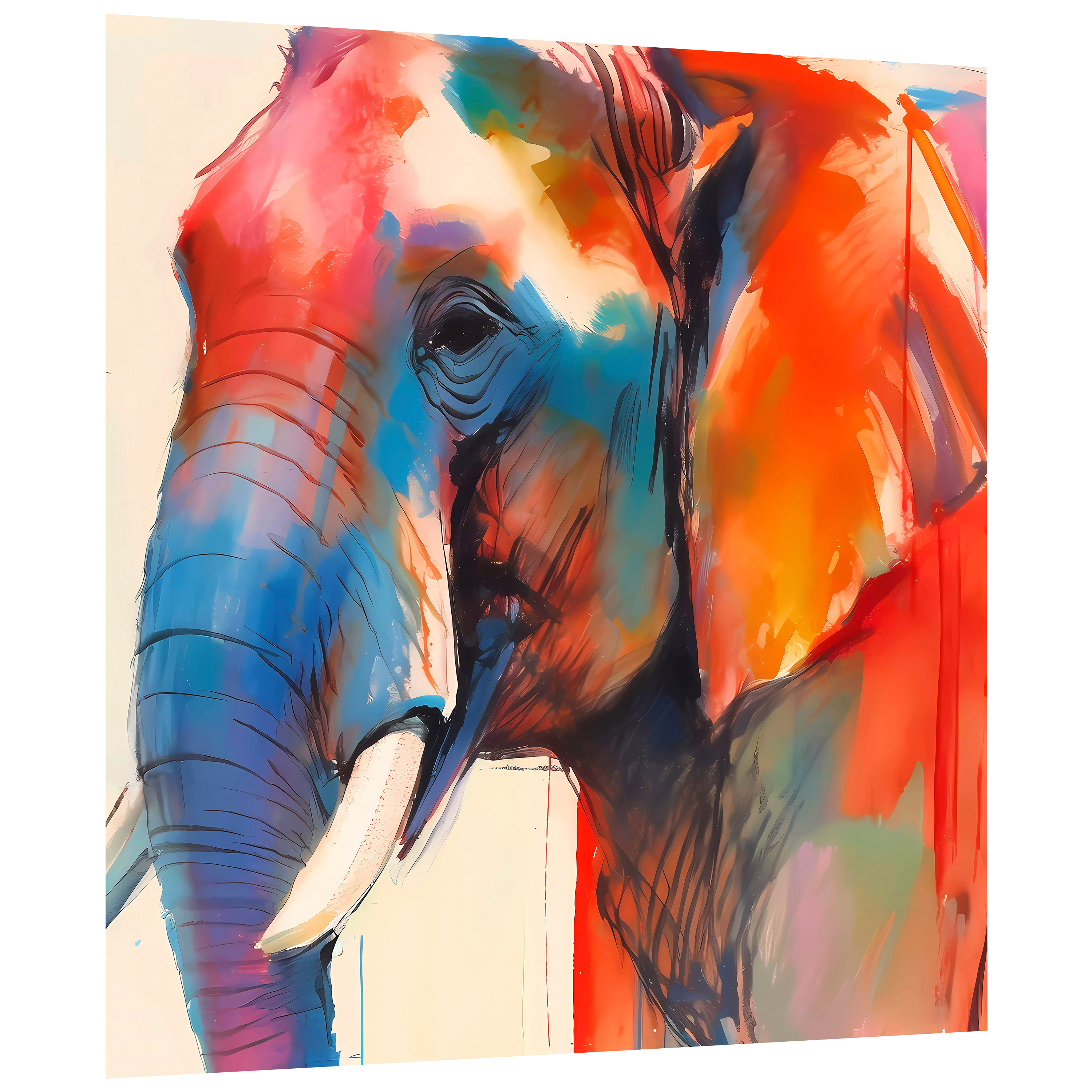 "Vibrant Majesty I" Elephant Frameless Free Floating Reverse Printed Tempered Art Glass Wall Art