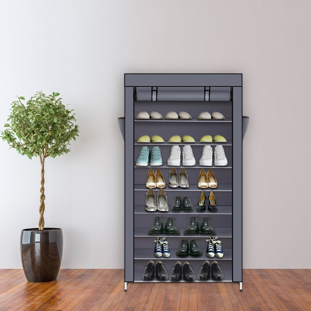Kepooman 10 Tiers Shoe Rack, Shoe Organizer with Dustproof Cover, Black